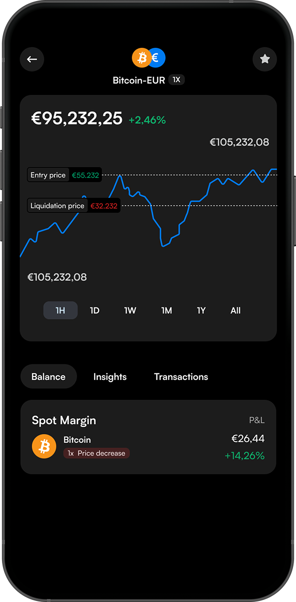 Spot Margin chart with entry and liquidation prices